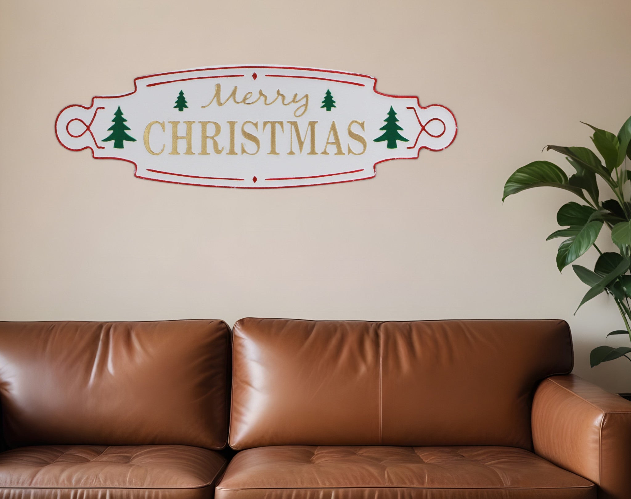 11 X 36 White Green and Red Merry Christmas Metal Wall Decor