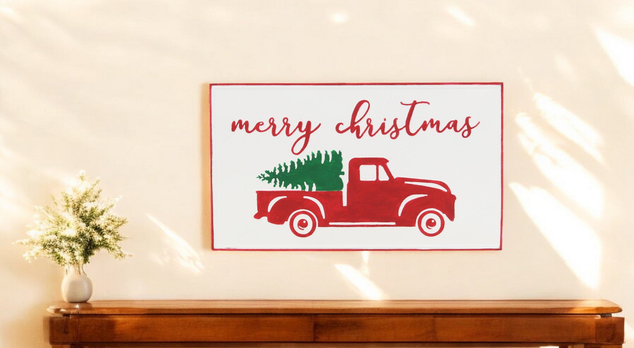 14 X 23 White and Red Handcrafted Merry Christmas Metal Wall Decor
