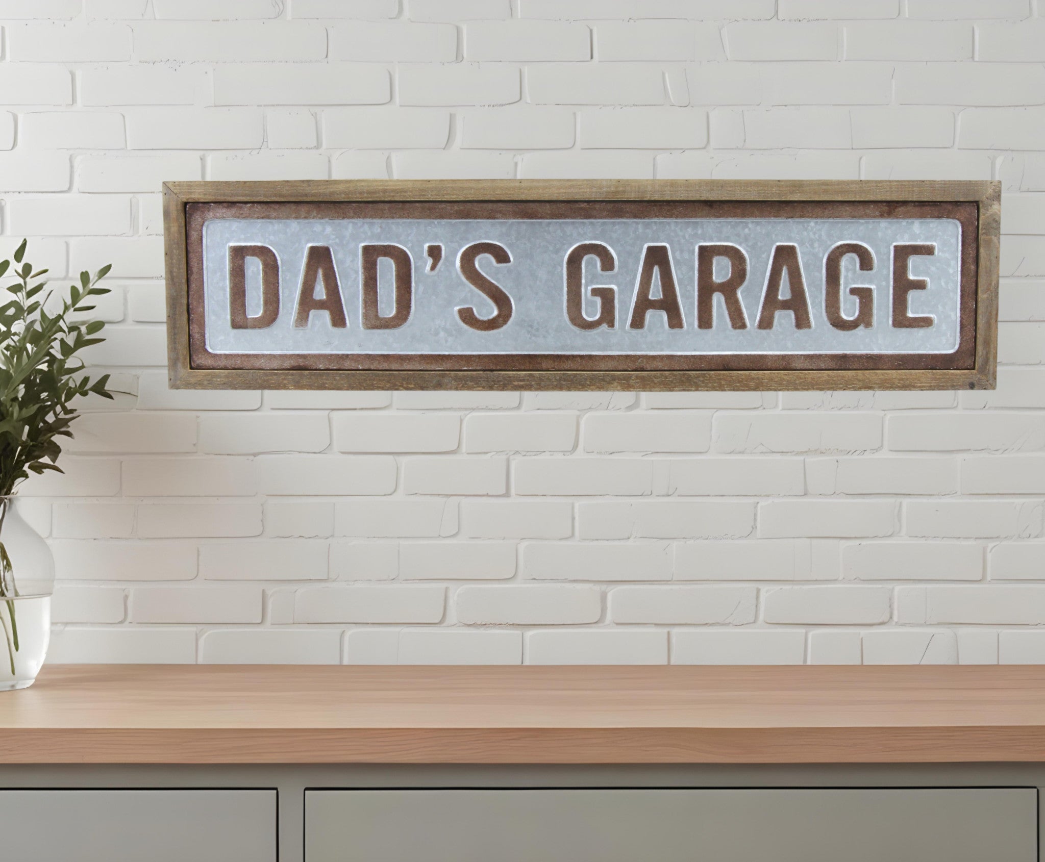 10 X 39 Gray and Brown Dads Garage Wood and Metal Wall Decor