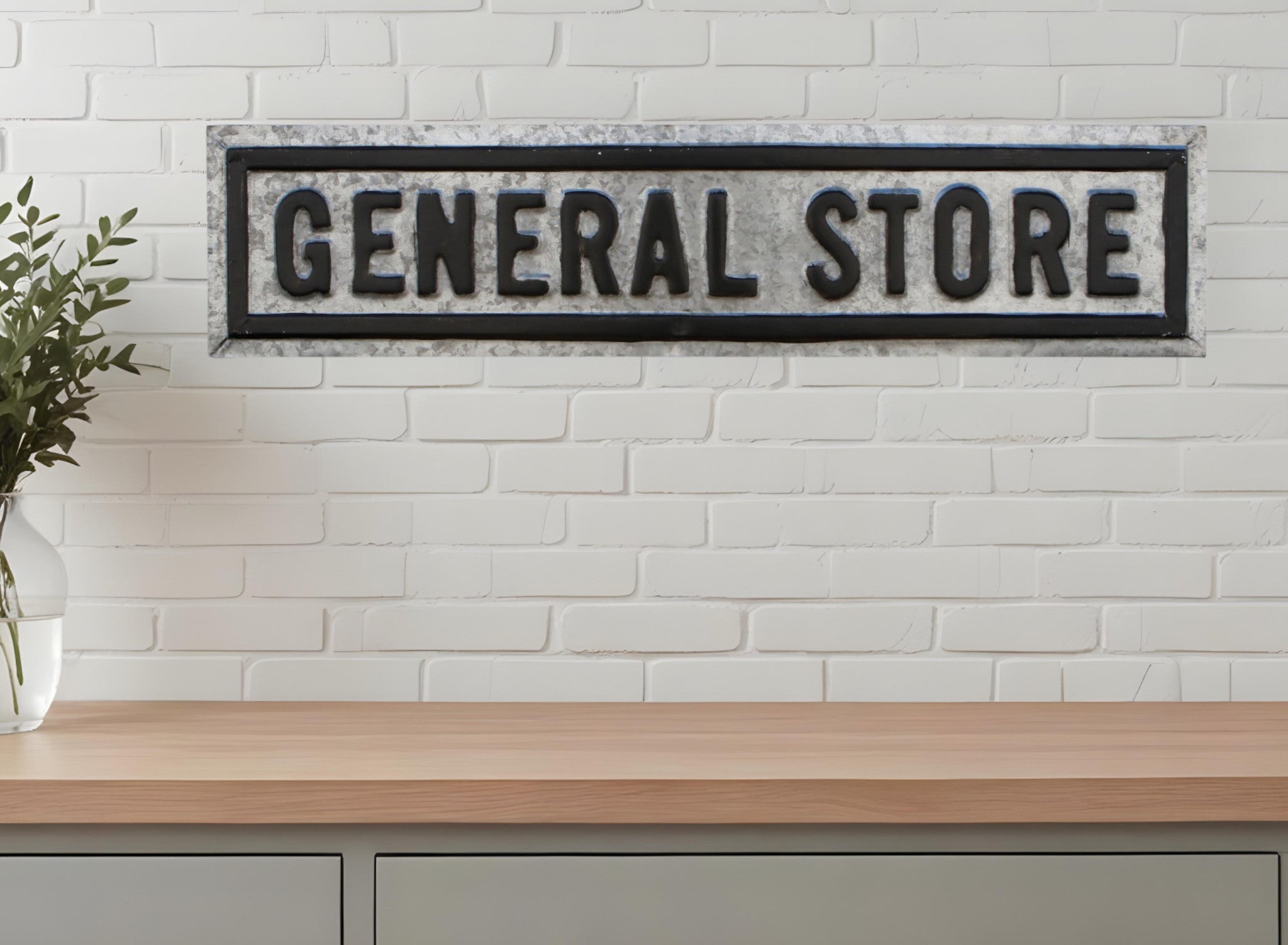 9 X 37 Gray and Black General Store Galvanized Metal Wall Decor