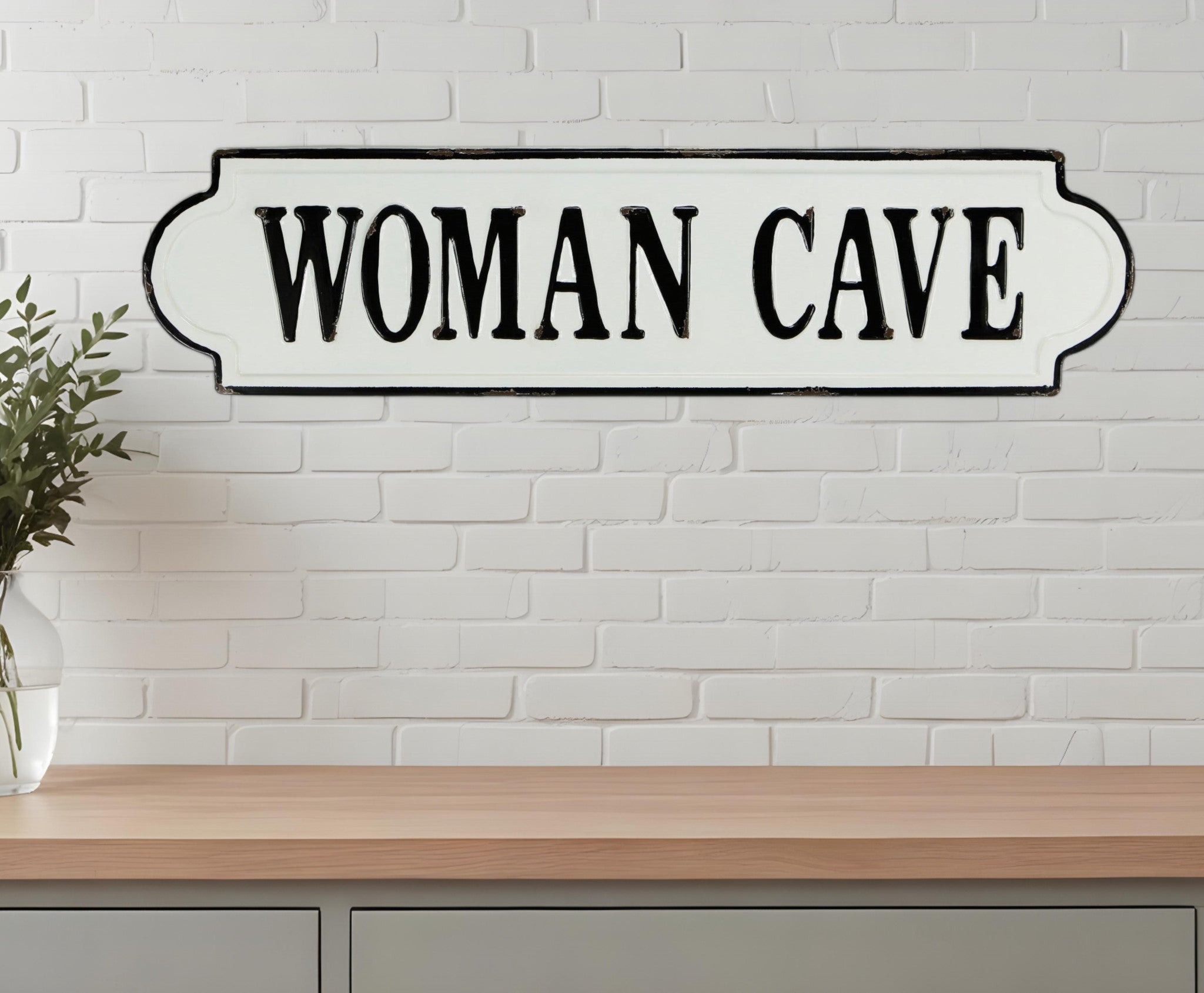 8 X 32 White and Black Woman Cave Metal Wall Decor