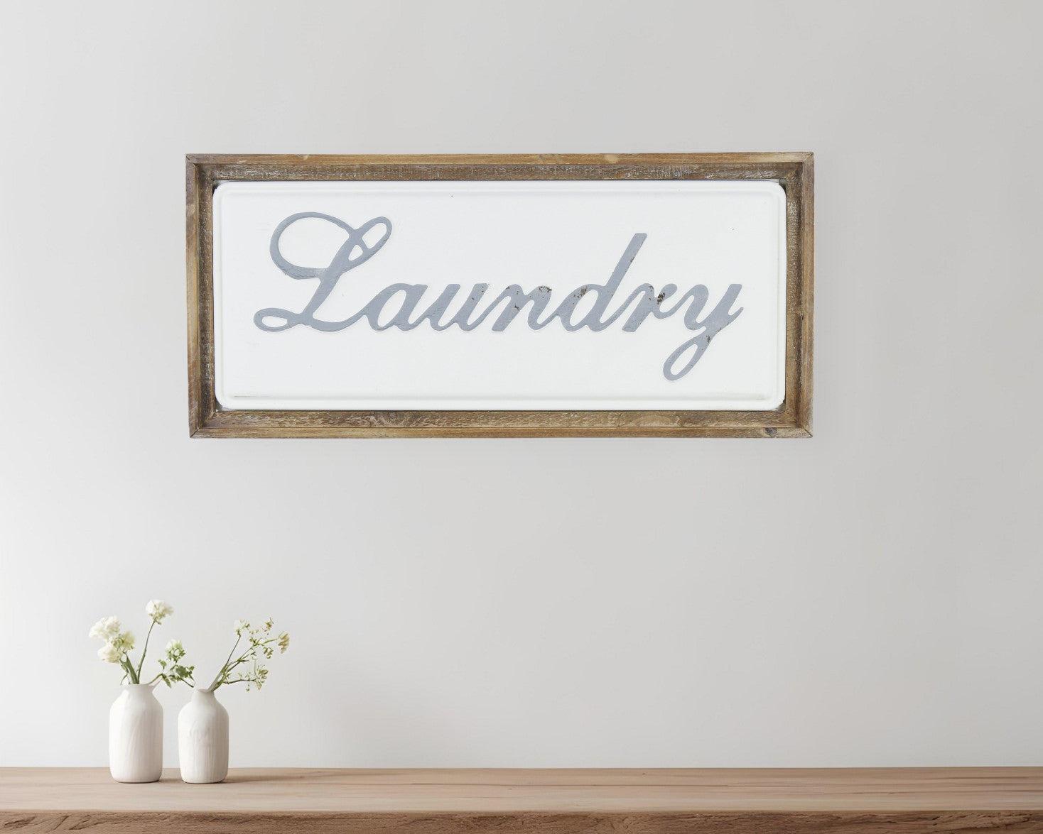 11 X 24 Brown and White Laundry Wood and Metal Wall Decor