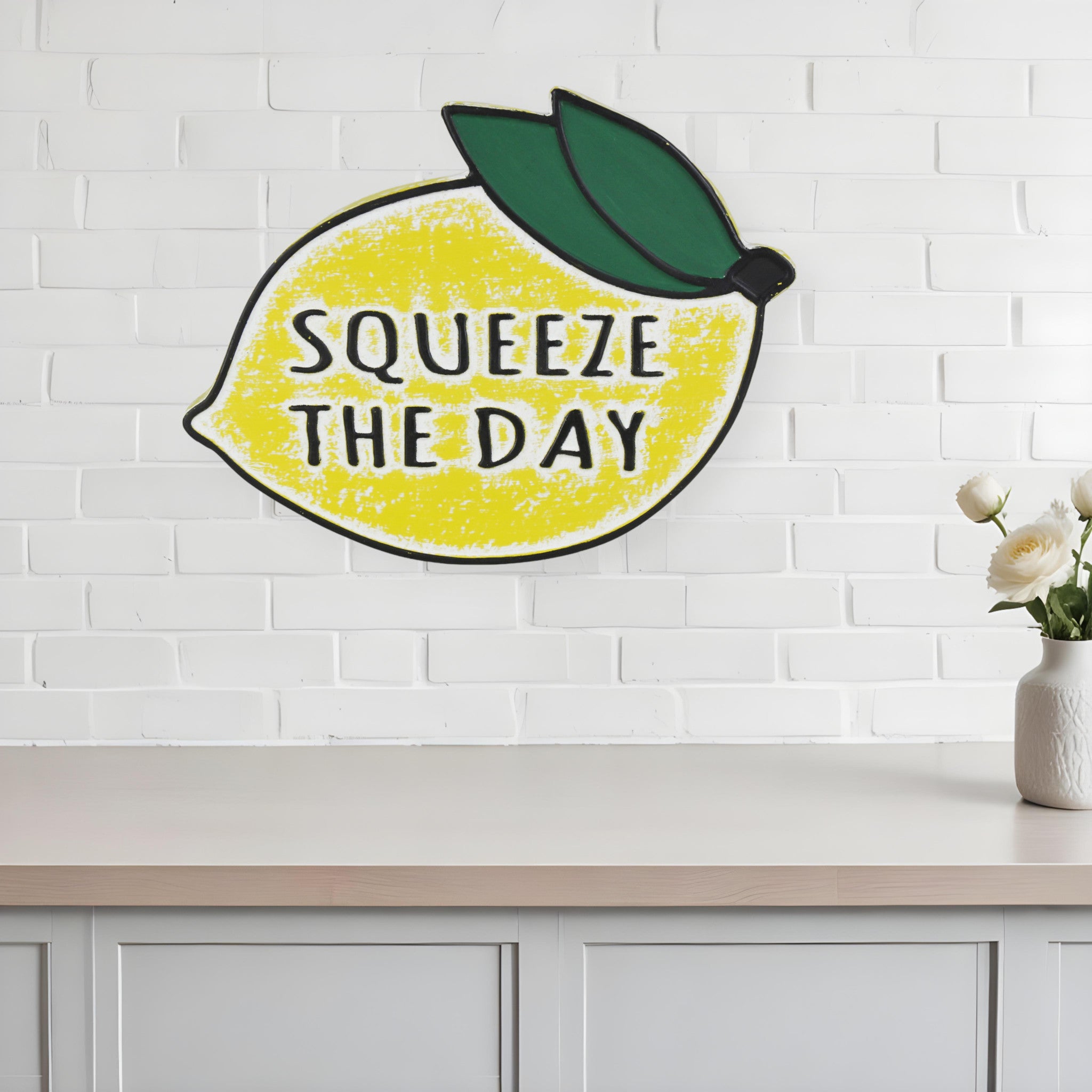 14 X 19 Yellow and White Lemon Squeeze The Day Metal Wall Decor