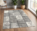 4 X 6 Gray And Ivory Damask Washable Area Rug