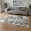 5 X 8 Gray and Ivory Damask Power Loom Area Rug