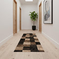 13 Brown Black and Tan Geometric Power Loom Runner Rug
