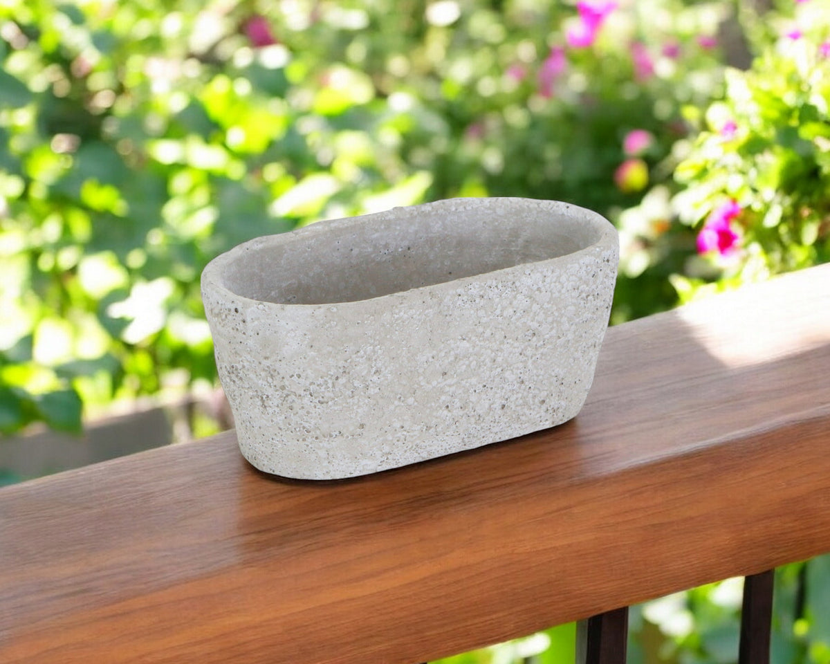 9' Gray Speckle Glaze Cement Indoor Outdoor Oval Pot Planter