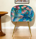 Blue Green And Gold Floral Velvet Dining Arm Chair