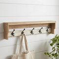 32 Natural Wood Five Hook Wall Mount Coat Rack