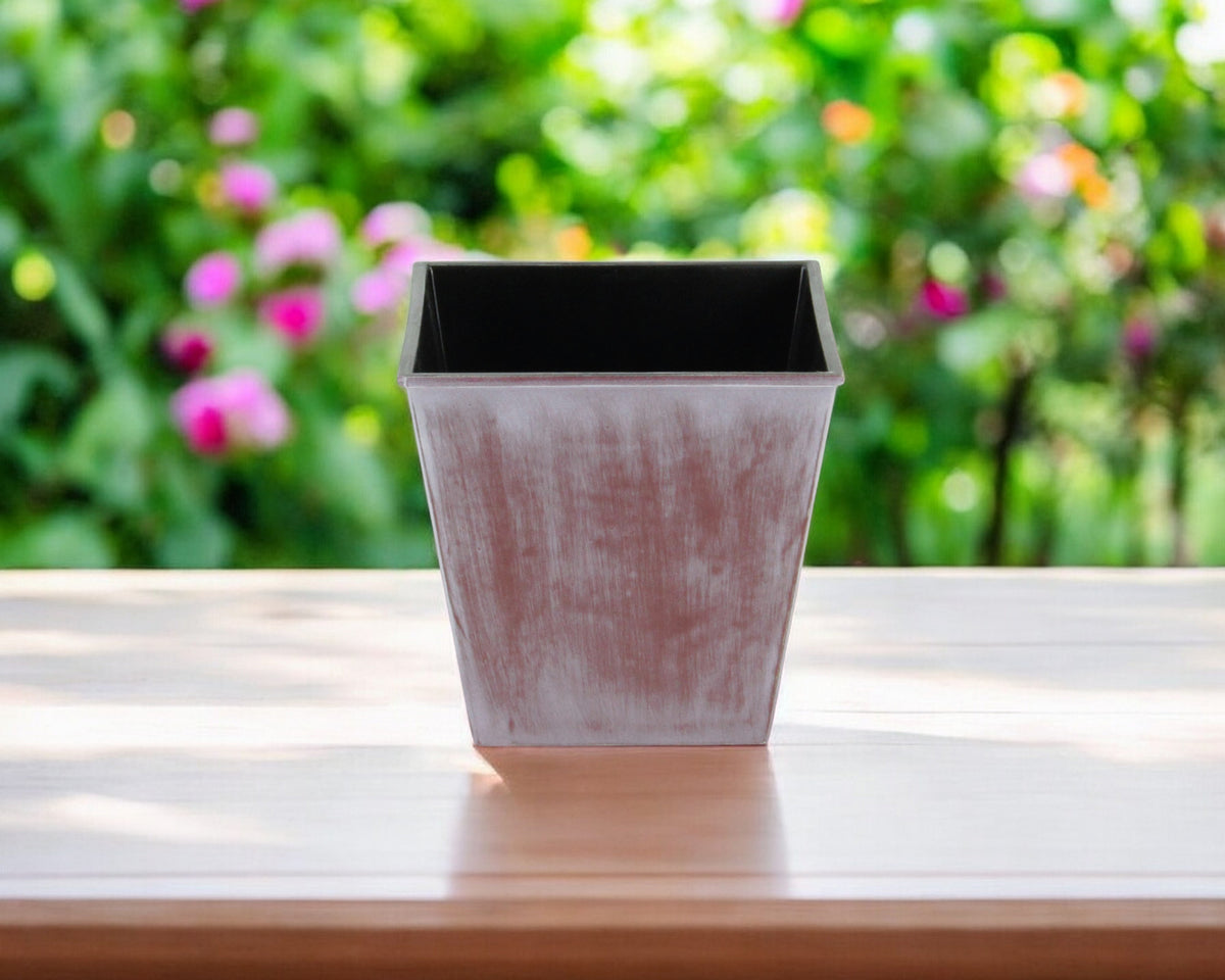 5' Brown And Ivory Abstract Recycled Plastic Indoor Outdoor Rectangular Pot Planter