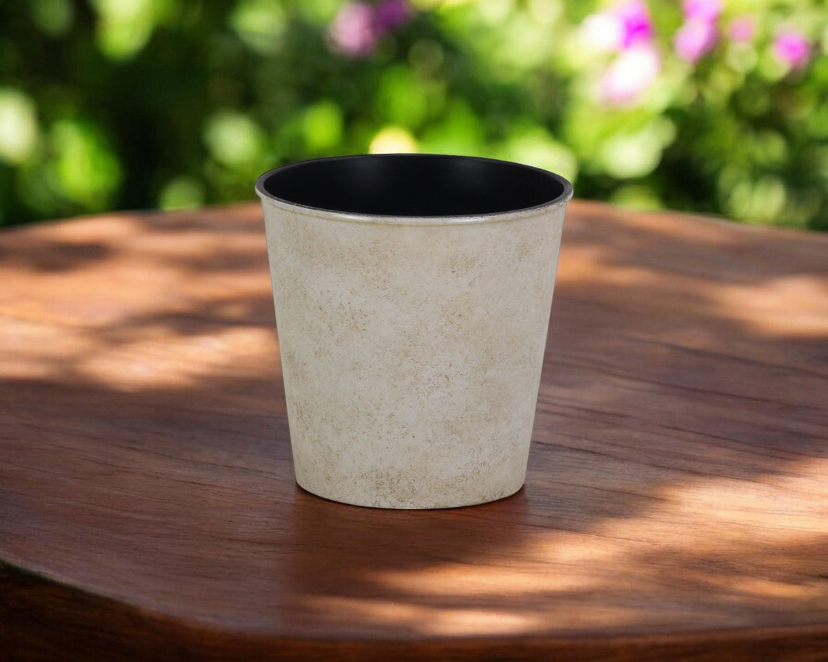 5' Cream Recycled Plastic Indoor Outdoor Round Pot Planter