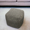 18 Black and Ivory Wool Cube Geometric Pouf Ottoman