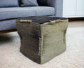 18 Black and Taupe Jute Cube Pouf Ottoman