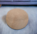 20 Beige Wool Round Ribbed Pouf Ottoman
