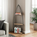 37 Gray And Natural Metal and Wood Boat Shaped Bookcase