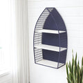 24 Navy Blue And White Metal and Wood Boat Shaped Bookcase