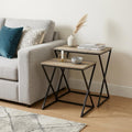 Set of Two Natural and Black Distressed Solid Wood and Steel Frame Nested Tables