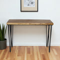 42 Brown and Black Wood and Metal Distressed Console Table
