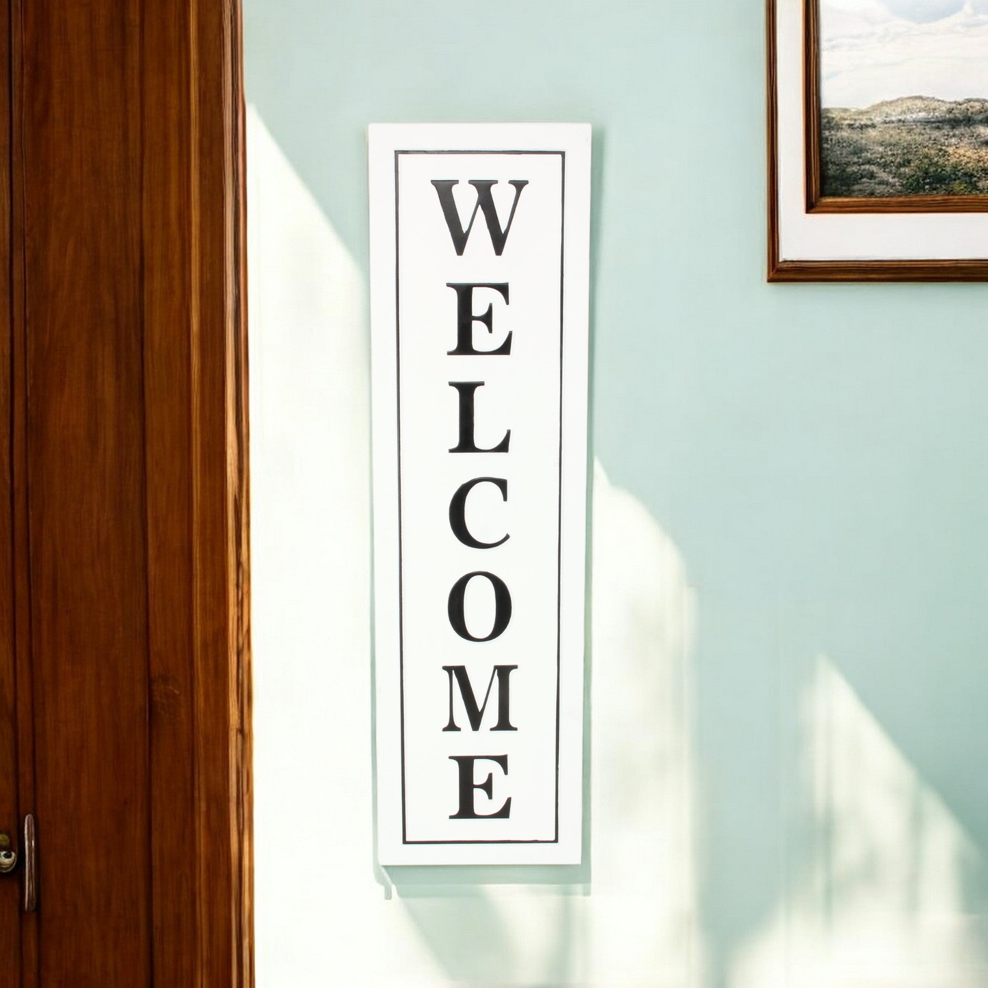 39 X 11 White and Black Welcome Metal Wall Decor