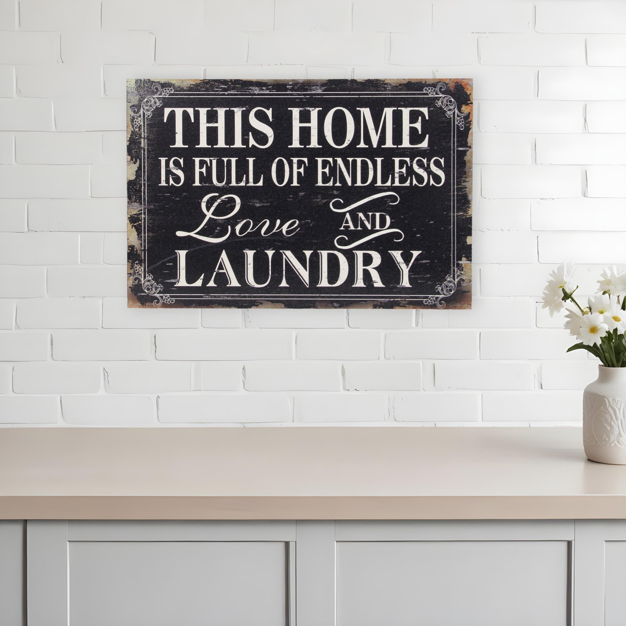 16 X 24 Black and White Endless Love And Laundry Wood Wall Decor