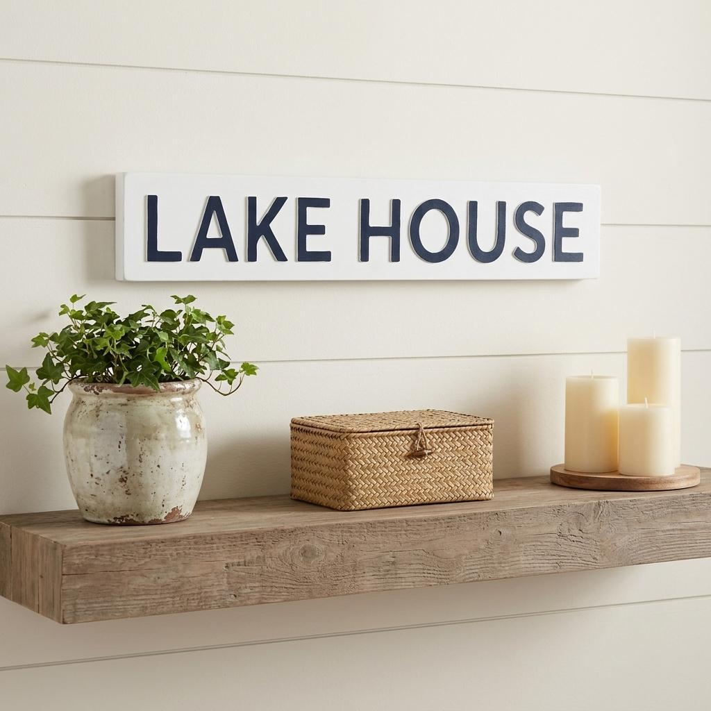 5 X 24 White Lake House Metal Wall Decor