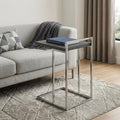 27 Inch Dark Gray and Silver Wood and Iron End Table