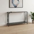 48 Black Wood and Metal Faux Marble Console Table With Shelf