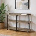 47 Taupe and Black Wood and Metal Frame Console Table With Three Shelves