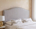 Gray Faux Leather Upholstered Arched Queen Headboard With Nail Head Trim