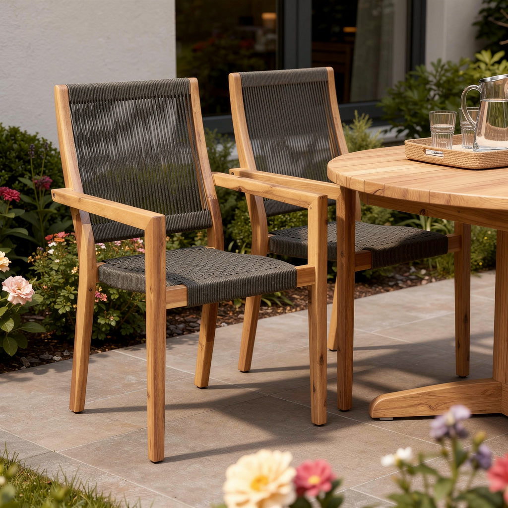 Set of Two 23 Charcoal and Natural Wood Solid Wood Outdoor Arm Chair