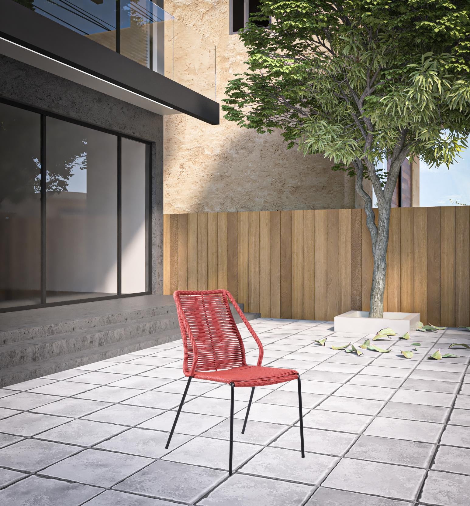 Set of Two 22 Red Metal Outdoor Dining Chair