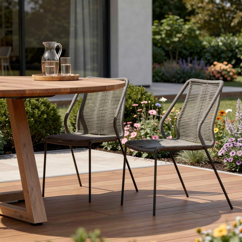 Set of Two 22 Gray Metal Outdoor Dining Chair