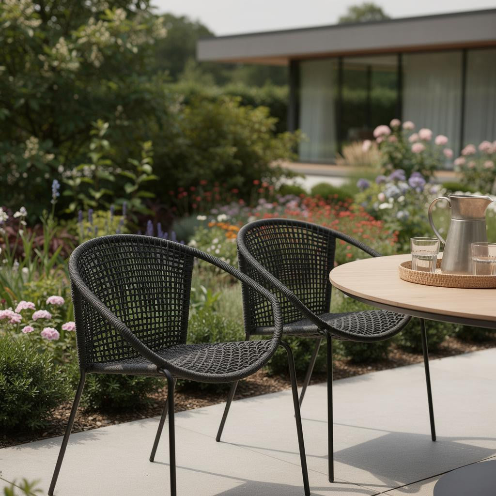 Set of Two 25 Black Metal Outdoor Dining Chair