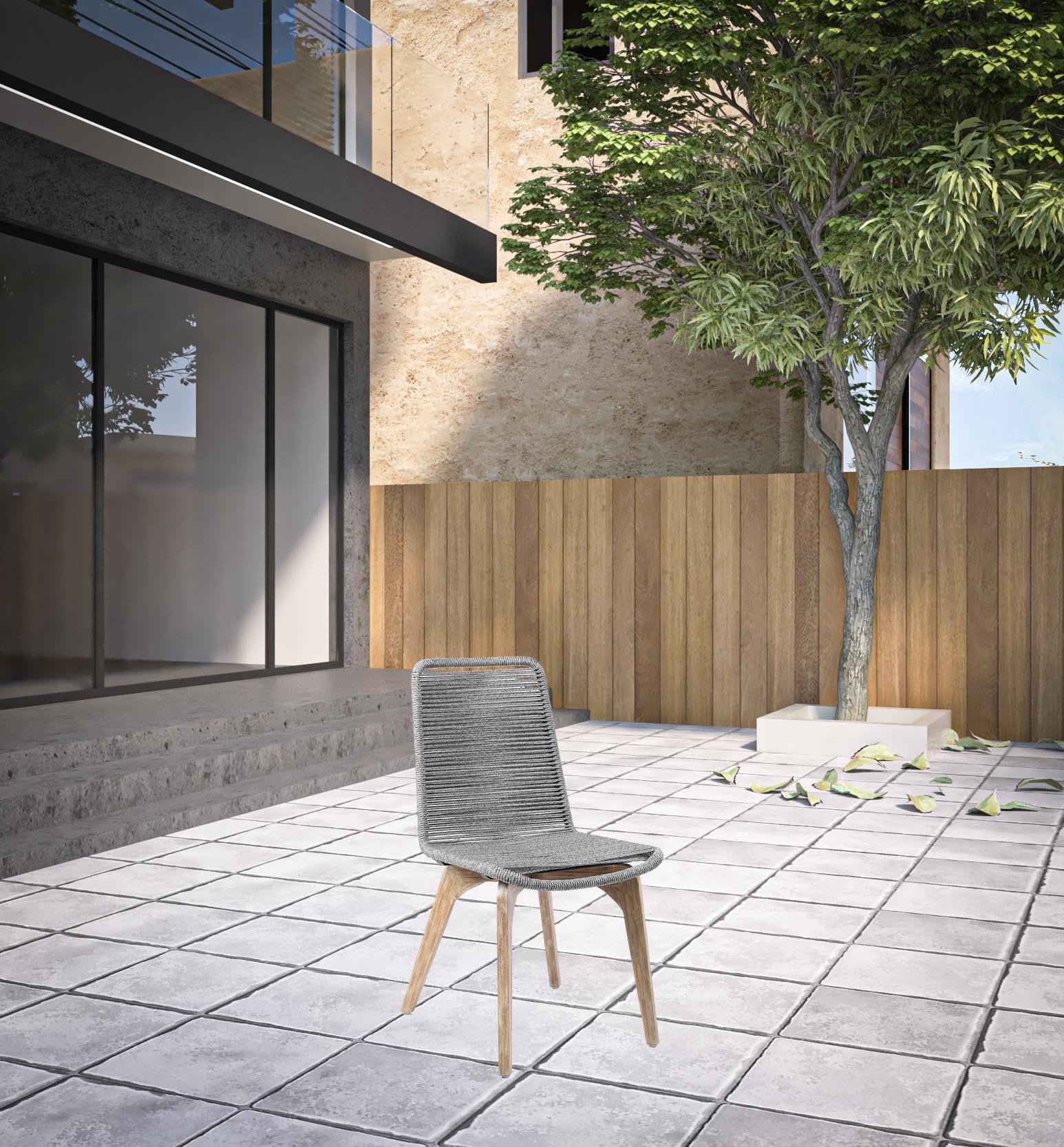 Set of Two 18 Gray Solid Wood Outdoor Dining Chair