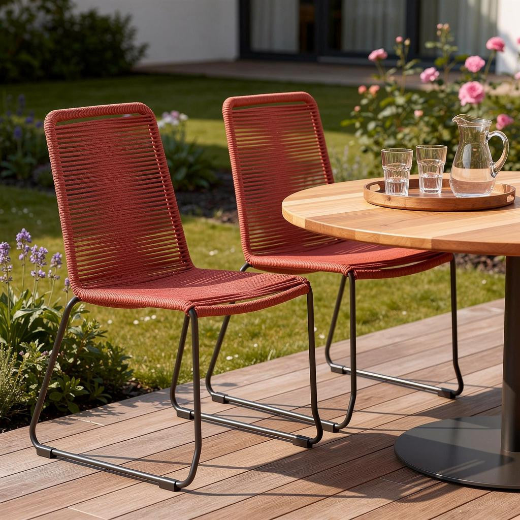 Set of Two 23 Red Metal Outdoor Dining Chair