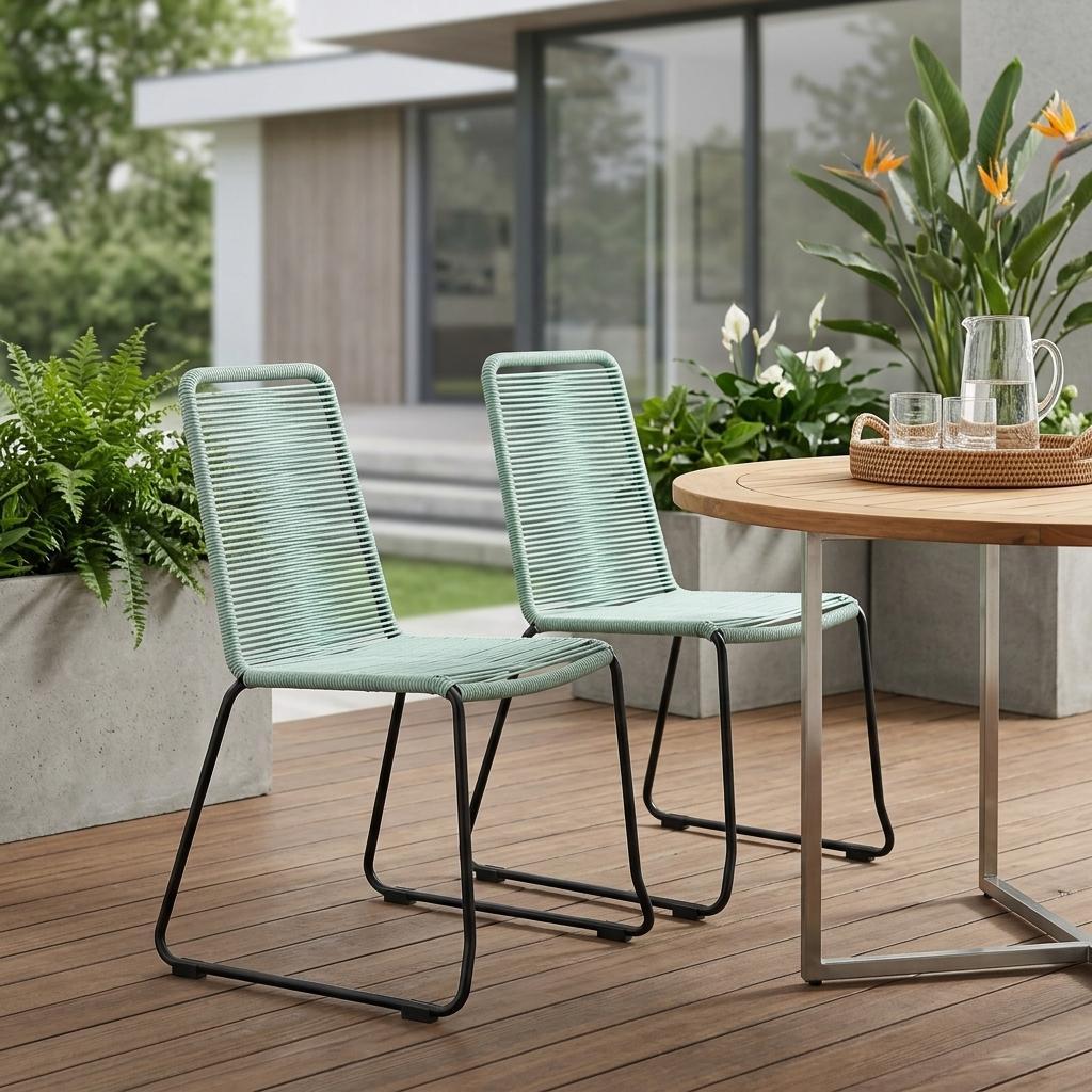 Set of Two 23 Green Metal Outdoor Dining Chair