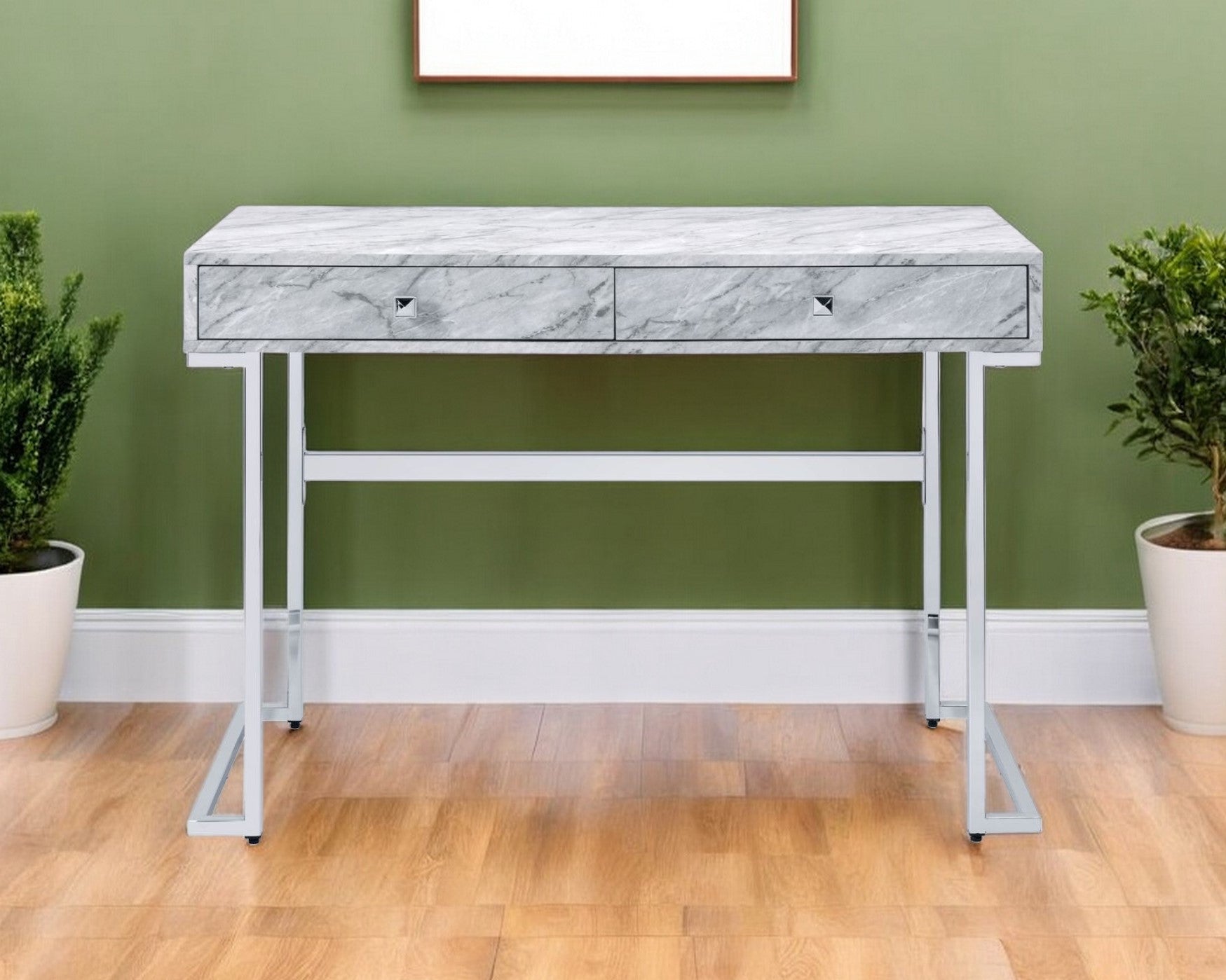 42 White Writing Desk With Two Drawers