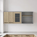 24 Gray and Natural Wood Wall Mounted Kitchen Cabinet With Three Doors