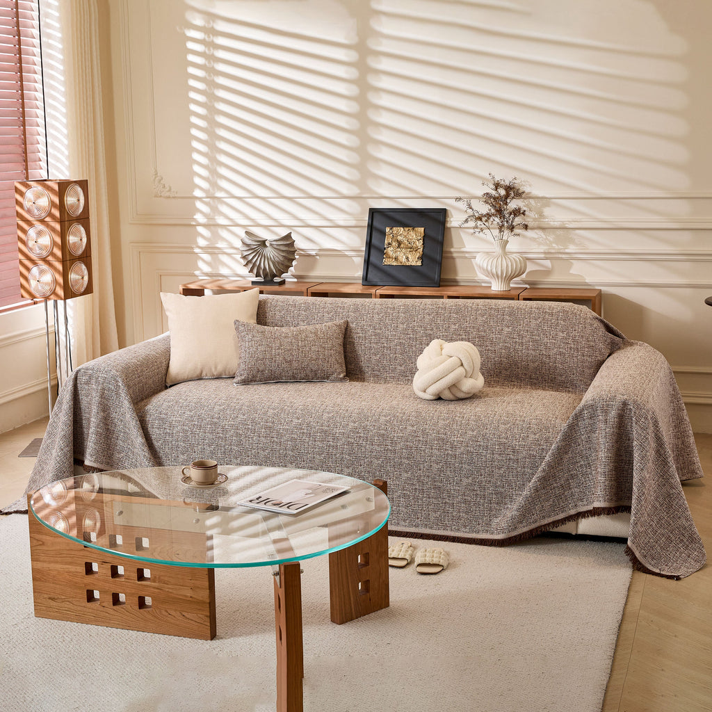 Linen-Look Textured Couch Throw Cover, Breathable Sofa Blanket & Furniture Protector