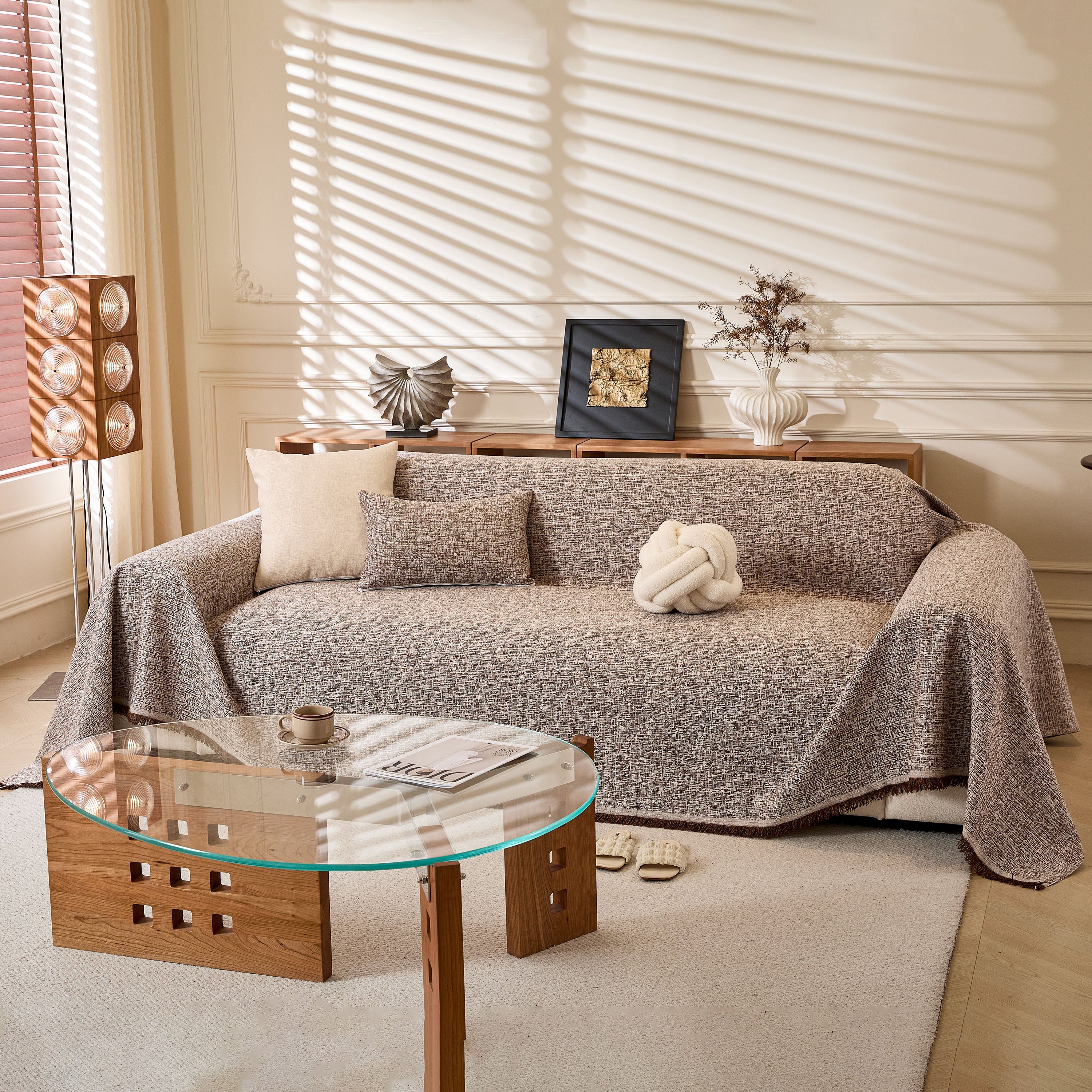 Linen-Look Textured Couch Throw Cover, Breathable Sofa Blanket & Furniture Protector