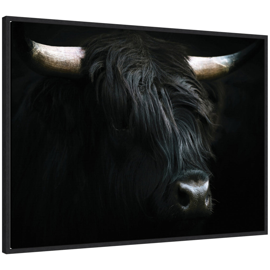 Sylvie Minimalist Black Highland Cow Framed Canvas by Michael Schauer
