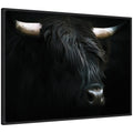 Sylvie Minimalist Black Highland Cow Framed Canvas by Michael Schauer