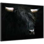 Sylvie Minimalist Black Highland Cow Framed Canvas by Michael Schauer