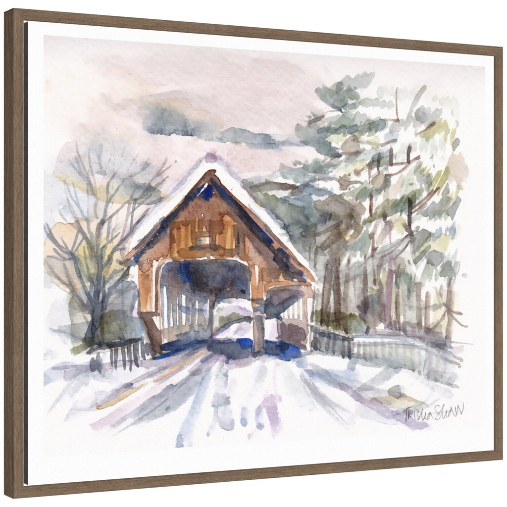 Sylvie Framed Canvas Vermont Snowy Bridge by Patricia Shaw