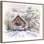 Sylvie Framed Canvas Vermont Snowy Bridge by Patricia Shaw