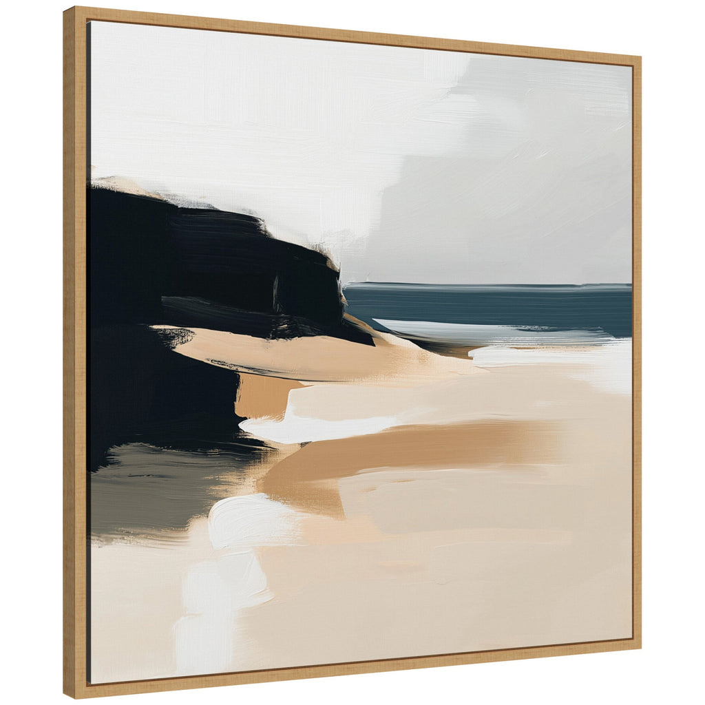 Sylvie Coastal Sand Modern Abstract Landscape I Framed Canvas by The Creative Bunch Studio