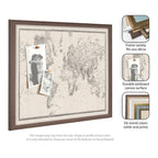 Framed Fabric Pinboard Vintage Black and White Linen World Map Wall Organization