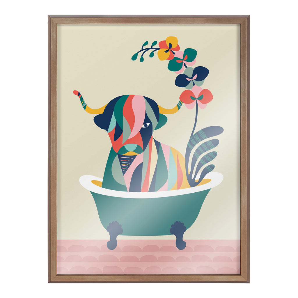 Blake Mid Century Modern Cow in Bathtub Framed Printed Glass by Rachel Lee of My Dream Wall