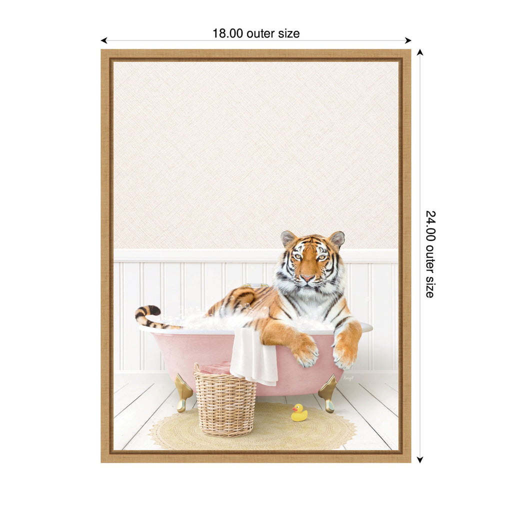 Sylvie Tiger in Cottage Pink Bath Framed Canvas by Amy Peterson