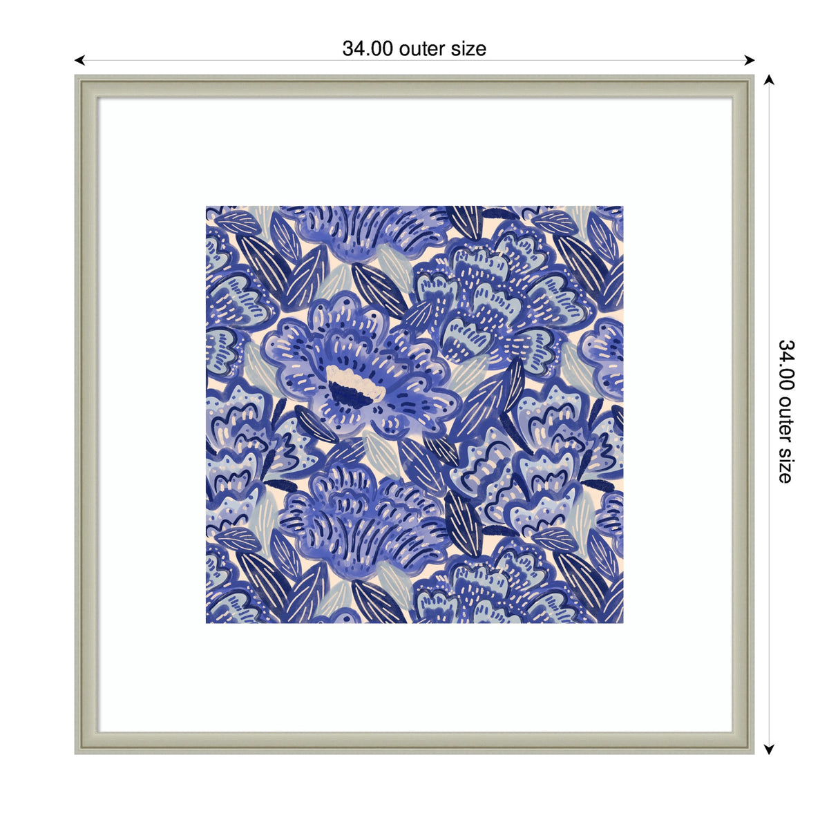 Framed Art Painted Flowers Blue by Carrie Cantwell